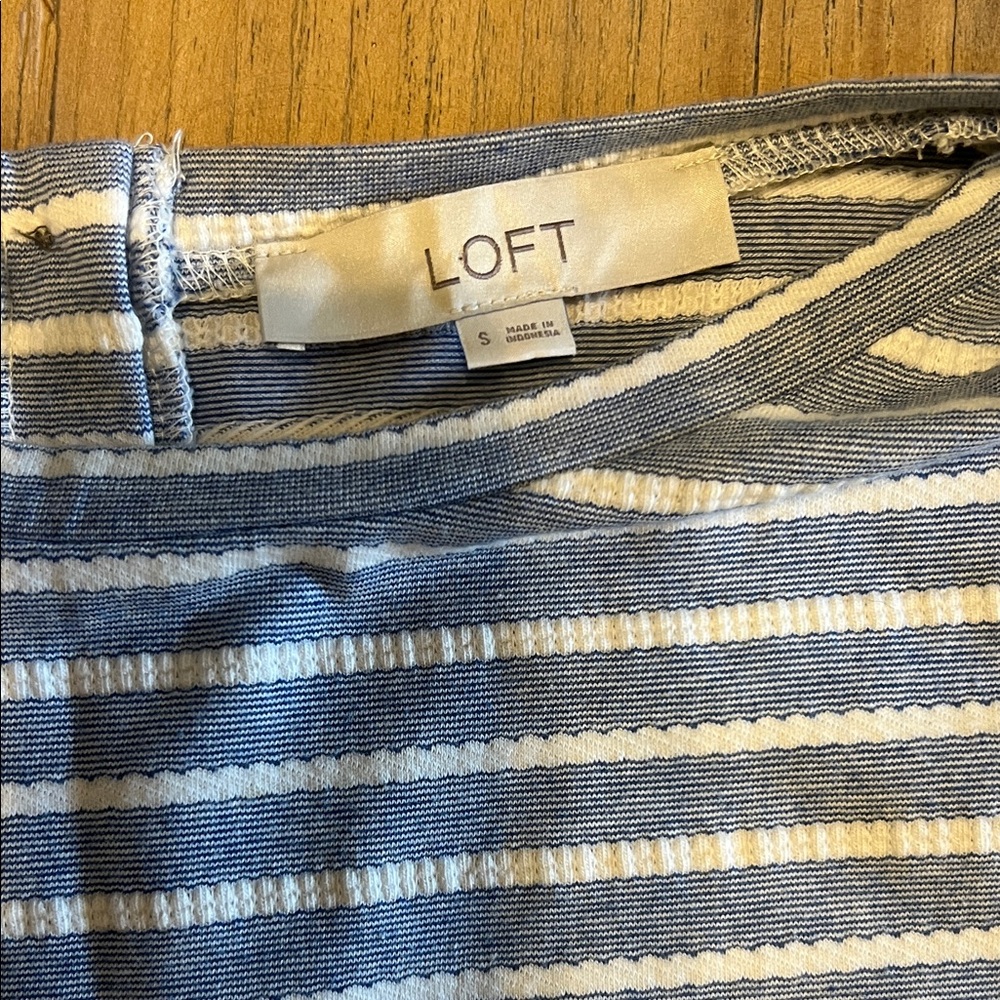 LOFT Women's Casual Blue and White Striped Dress - Picture 2 of 5